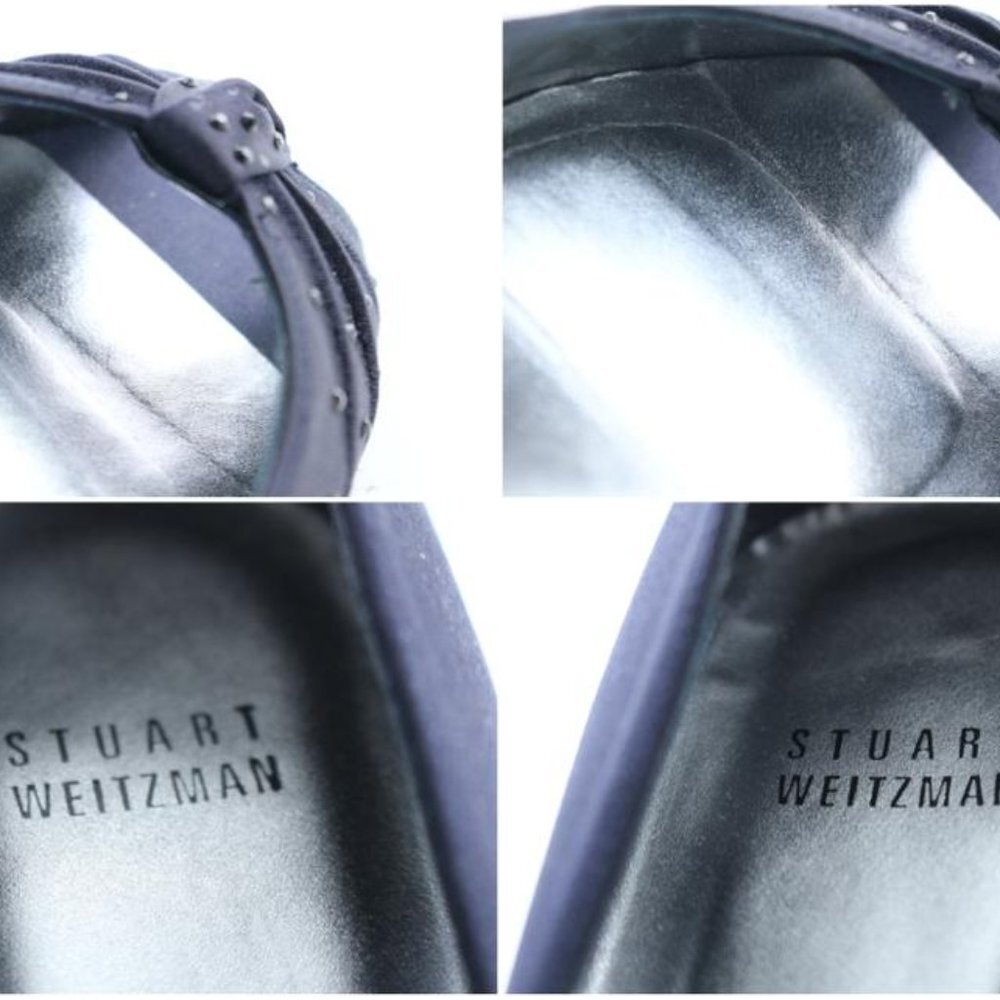 Stuart Weitzman Navy Satin Knot Twist Kitten Open - Picture 6 of 8